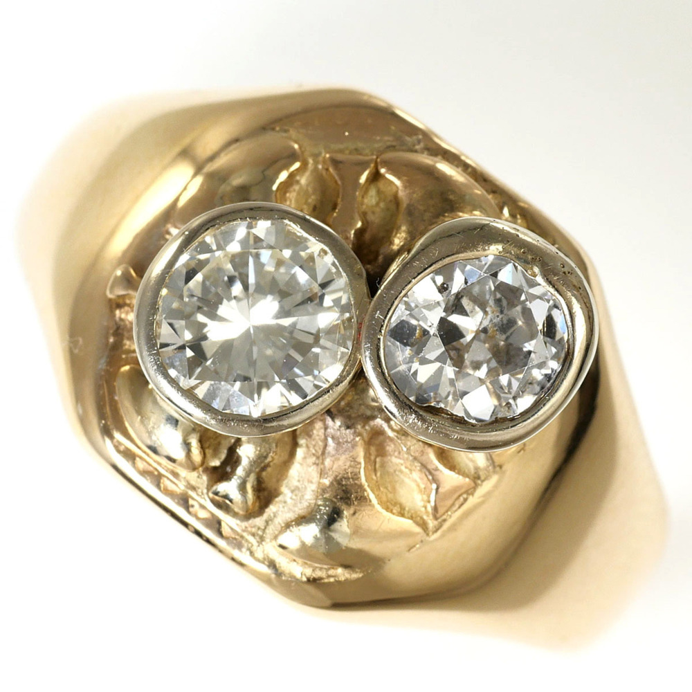K14 14K YG Yellow Gold Ring with 2 Diamonds (carat mark not specified), Total...